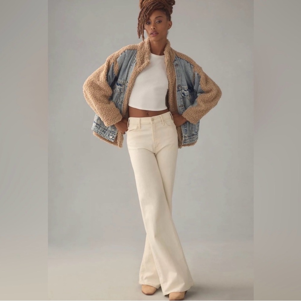 Anthropologie Light Blue Denim and Tan Sherpa Jean Jacket - Picture 4 of 6